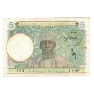 Billet, French West Africa, 5 Francs, 1942, 1942-05-06, KM:25, SUP - Westafrikanischer Staaten