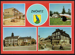 F3912 - TOP Zwönitz Rathaus Apotheke Sportzentrum Hotel Roß - Bild Und Heimat Reichenbach Qualitätskarte - Zwoenitz