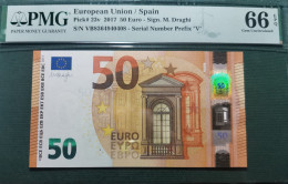 50 EURO SPAIN  2014 DRAGHI V017A1 VB SC FDS UNC. PMG 66 EPQ PERFECT - 50 Euro