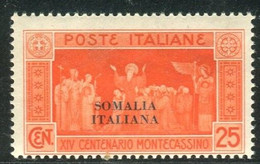 SOMALIA 1929 MONTECASSINO 25 C. * GOMMA ORIGINALE - Somalie