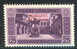 SOMALIA 1929 MONTECASSINO 1,25.+ 25 C. * GOMMA ORIGINALE - Somalia