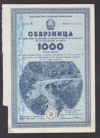 REPUBLIC OF MACEDONIA 1980, 1000 DINARS, BOND FOR BUILDING AND RECONSTRUCTION OF ROADS  (007) - Transports