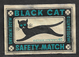 Black Cat Safety Matches MatchBox Label Made In Poland Vintage - Étiquette De Boîte D'allumettes Fabriquées En Pologne - Zündholzschachteln