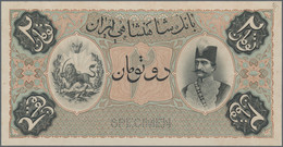 Iran: Imperial Bank Of Persia Front And Reverse Specimen Of 2 Tomans 1890-93, Printed By Bradbury & - Iran