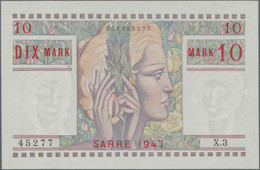 Deutschland - Nebengebiete Deutsches Reich: Lot Mit 3 Banknoten 10 Saarmark 1947, Ro.870, Fortlaufen - Altri & Non Classificati
