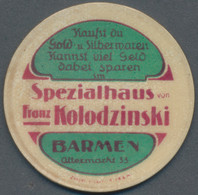 Deutschland - Briefmarkennotgeld: Barmen, Franz Kolodzinski, 50 Pf. Ziffer In Zelluloidkapsel, MUG H - Other & Unclassified