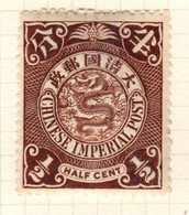 China Imperial Post  Scott 98  1898 Dragon Half Cent Chocolate Mint Hinged - Usados