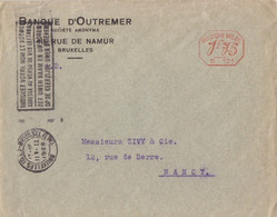 EMA Belge 1F75 (B 101), Lettre à Entête Banque D'Outremer De Bruxelles (flamme Votre Nom ...) Le 11 2 1928 Pour Nancy - ...-1959