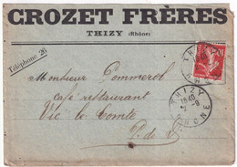 SEMEUSE PERFORE / PERFIN ! - 1909 - ENVELOPPE De "CROZET FRERES" à THIZY (RHONE) => VIC LE COMTE - Other & Unclassified