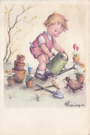 Turtle Tortue Child Gardening Postcard Signed Mariapia - Tortugas