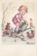 Turtle Tortue Child Gardening Postcard Signed Mariapia - Turtles