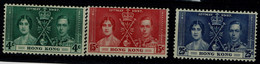 HONG KONG 1937 CORONATION OF KING GEORGE VI AND QUEEN ELIZABETH MI No 136-8 MLH VF!! - Ungebraucht