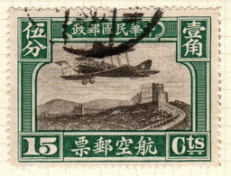 China Scott C6 1929 Airmail,15c Blue Green ,used - 1912-1949 Republik