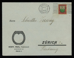 TREASURE HUNT [02192] Switzerland 1920 Cover Sent Within Zürich Bearing Pro-Juventute 10rp - Brieven En Documenten