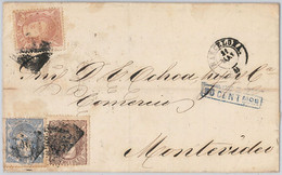 56405  - SPAIN - POSTAL HISTORY: 3 COLOUR FRANKING On Cover To MONTEVIDEO  1870 - Cartas & Documentos