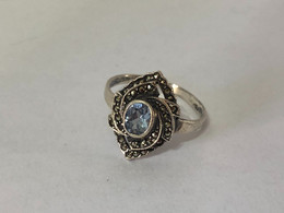 ANELLO ART DECò LIBERTY VINTAGE IN ARGENTO 925 SILVER ACQUAMARINA E PIETRE. - Ringe