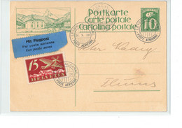 Schweiz Ganzsache Postkarte BPK - PK 109 Zermatt - O Leysin Lausanne Nach Flums 1926 - Flugpost / Luftpost - First Flight Covers
