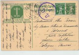 Schweiz Ganzsache Postkarte Bern 1914 - O Chaux De Fonds Nach Zaklikow Lublin 1914 - Polen - Russland Zensur 1.WK - Interi Postali