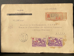 LETTRE OFFICIEL  RECOMMANDEE DE LOME TOGO 1943 AVEC ARCHERS SURCHARGES  COVER - Briefe U. Dokumente