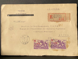 LETTRE OFFICIEL  RECOMMANDEE DE LOME TOGO 1943 AVEC ARCHERS SURCHARGES  COVER - Brieven En Documenten