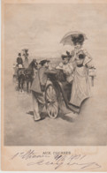 (Hippisme)  AUX COURSE . Elégantes En Tenue XIX° S.et Ombrelle Descendant De Leur Calèche à Cheval (Illustration) - Ippica