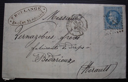 Roubaix Epidème T. Boulangé 1868 Lettre Pour Vernazobres Frères à Bédarieux - 1849-1876: Klassik