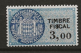 TIMBRES FISCAUX DE MONACO SERIE UNIFIEE  VARIETE F De La Valeur Décalé Sur N° 68 3,F00 Bleu (**) - Fiscali