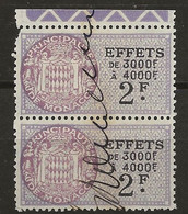 TIMBRES FISCAUX DE MONACO EFFETS DE COMMERCE Paire Du  N°26 2F Violet Obliterée - Steuermarken