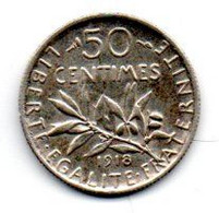 50 Centimes 1918 TTB+ - Other & Unclassified