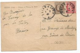 MAZELIN 2FR50+1FR CARTE AMBULANT EVIAN A LYON B 1.7.1947 B AU TARIF - 1945-47 Ceres Of Mazelin