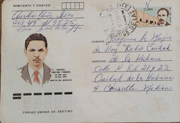 O) 1966 CUBA, CARIBBEAN, RAFAEL FREYRE TORRES, MARTIR DEL MONCADA, JOSE MARTI, AEROGRAM FROM SAN JOSE DE LAS LAJAS, CIRC - Brieven En Documenten