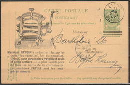 EP 5c Vert Càd "LIEGE/1907/DEPART" Pour BEYNE-HEUSAY Repiqué "Machines Badwin - Cordonnerie / Carte-facture Chaussures L - Cartoline [1871-09]