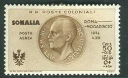 SOMALIA 1934 POSTA AEREA VOLO ROMA MOGDISCIO  50 C.+ 10C. * GOMMA ORIGINALE - Somalie