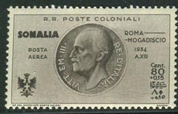 SOMALIA 1934 POSTA AEREA VOLO ROMA MOGDISCIO  80 C.+ 15 C. ** MNH - Somalie