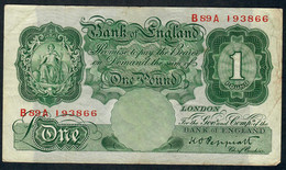 Great Britain P369 (= B 329 ) 1 POUND October 1934 #B89A Sign.PEPPIATT  F-VF NO P.h. - 1 Pound