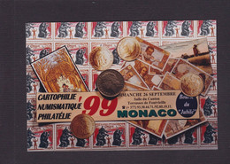 CPM Monaco Monte Carlo Non Circulé Tirage Limité En 100 Ex. Philatélie Numismatique Salon 1999 Billet De Banque - Monte-Carlo