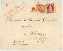 Promo 24 Octobre 1857 Paris Pour Florence Toscane ,cursive Rouge Son Altesse Impériale Jérome Napoleon ,Y.T. N°17+16 - 1849-1876: Classic Period