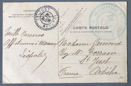 France TAD Perlé ST JUST, Ardèche 19.10.1905 Sur CPA + Cachet INSCRIPTION MARITIME ALGER (bleu) - (B2144) - 1877-1920: Periodo Semi Moderno