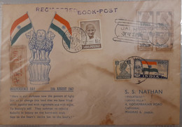 India 1947 & 1948 Mahatma GANDHI JAI HIND Etc 3 DIFFERENT POSTMARKS REGISTERED COVER Ex Rare STRANGE COVER - Lettres & Documents