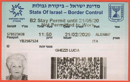 Israel - 2020 - Border Control - Stay Permit Contrôle Des Frontières Permis De Séjour - Documents Historiques