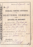 Romania, 1878, Vintage Receipt - Church Subscription Fee, Bucuresti - Fiscali