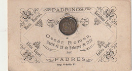 XXX - MONNAIE U.S 1872 LIBERTE ASSISE (DIAM 15,5mms)- CARTE NAISSANCE " OSCAR ROMAN " 29/02/1876 , PARRAINS ET MARRAINES - Autres
