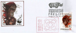 INDONESIE.l'Orang-outan Endémique De Bornéo, WWF,espèce Menacée,lettre Du Pavillon Indonésie.EXPO UNIVERSELLE.(rare) - 2015 – Milan (Italy)