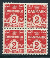 DENMARK 1913 Numeral With Wavy Lines And Hearts 2 Øre Block Of 4 MNH / **   Michel 78 - Unused Stamps