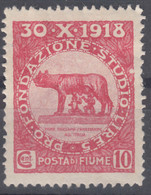 Italy Occupation During WWI Fiume 1919 Plebiscite Fondazione Studio Sassone#63 Mi#51 Mint Hinged - Fiume