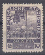 Italy Occupation During WWI Fiume 1919 Plebiscite Fondazione Studio Sassone#73 Mi#61 Mint Hinged - Fiume