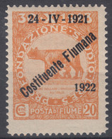 Italy Occupation WWI, Fiume 1922 Constituente Fiumana Sassone#182 Mi#146 Mint Hinged - Fiume