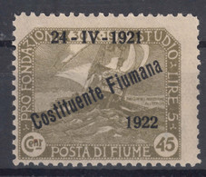 Italy Occupation WWI, Fiume 1922 Constituente Fiumana Sassone#183 Mi#147 Mint Hinged - Fiume