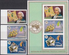 AITUTAKI 1984 Ausipex Intl. Stamp Exhibition, IMPERFORATE Set Of 3 & M/S MNH - Explorateurs