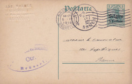 Carte Entier Postal Bruxelles à Namur Cachet Censure Militaire Brüssel - Deutsche Besatzung